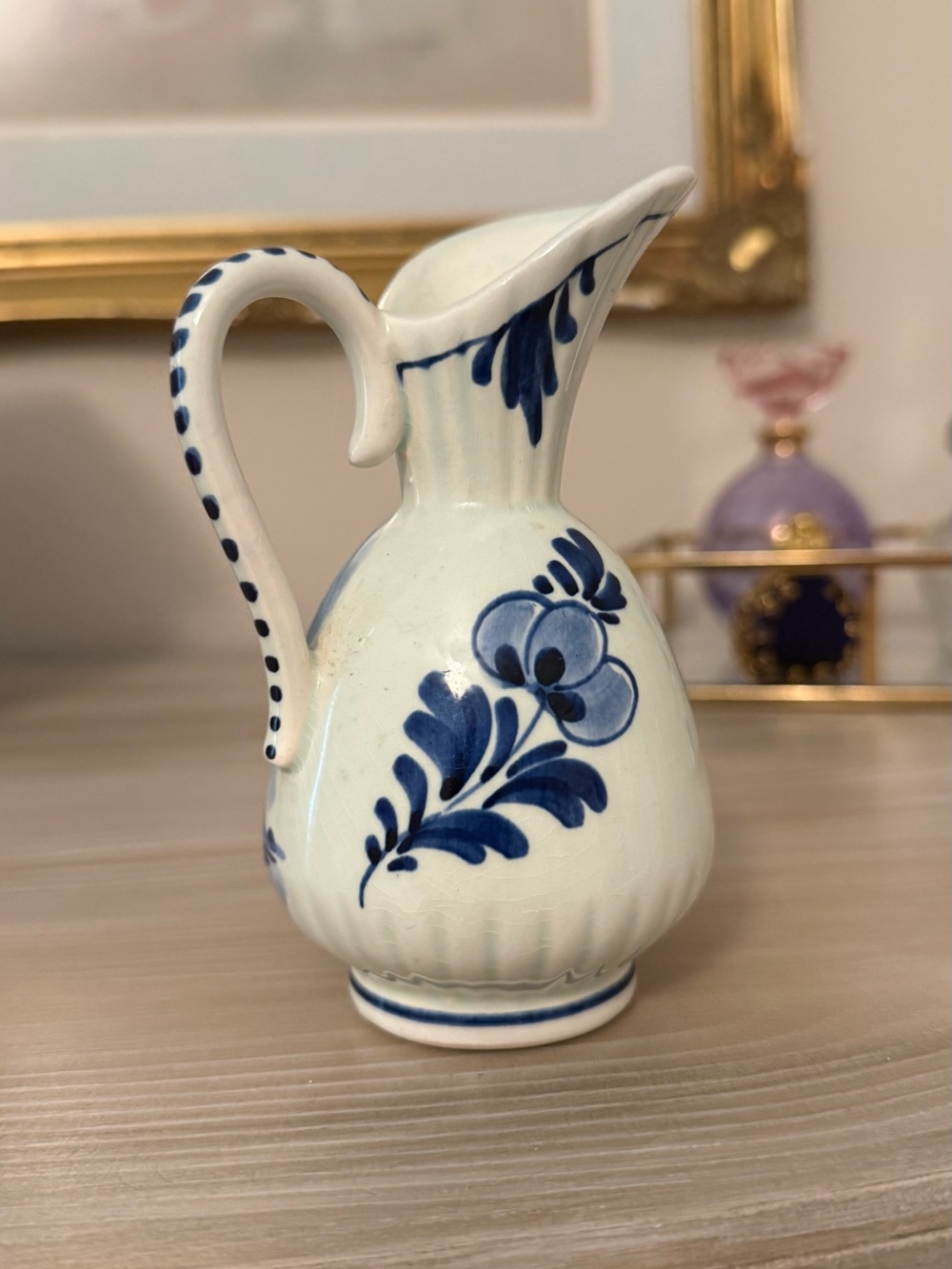 Delfts Holland Classic Blue and White Porcelain Pitcher - Floral Design